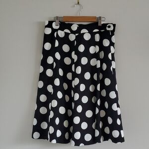 Vintage Mansfield Clothes London Black & White Polka Dot A-Line Midi Skirt Sz 12